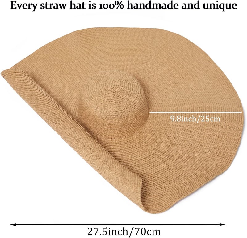 DECHISY Oversized Beach Straw Hat for Women, Fashion Large Wide Brim Visor Hats Handmade Roll Up Floppy Sun Hat for Summer Beach Cap - Image 3